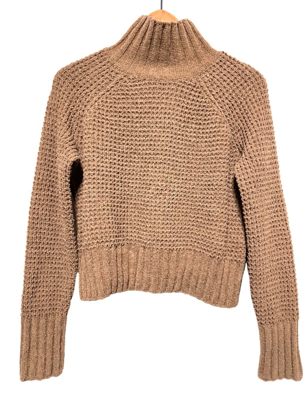 Hippie Rose Chunky Knit Mock Neck Cropped Sweater Brown Cozy Textured S